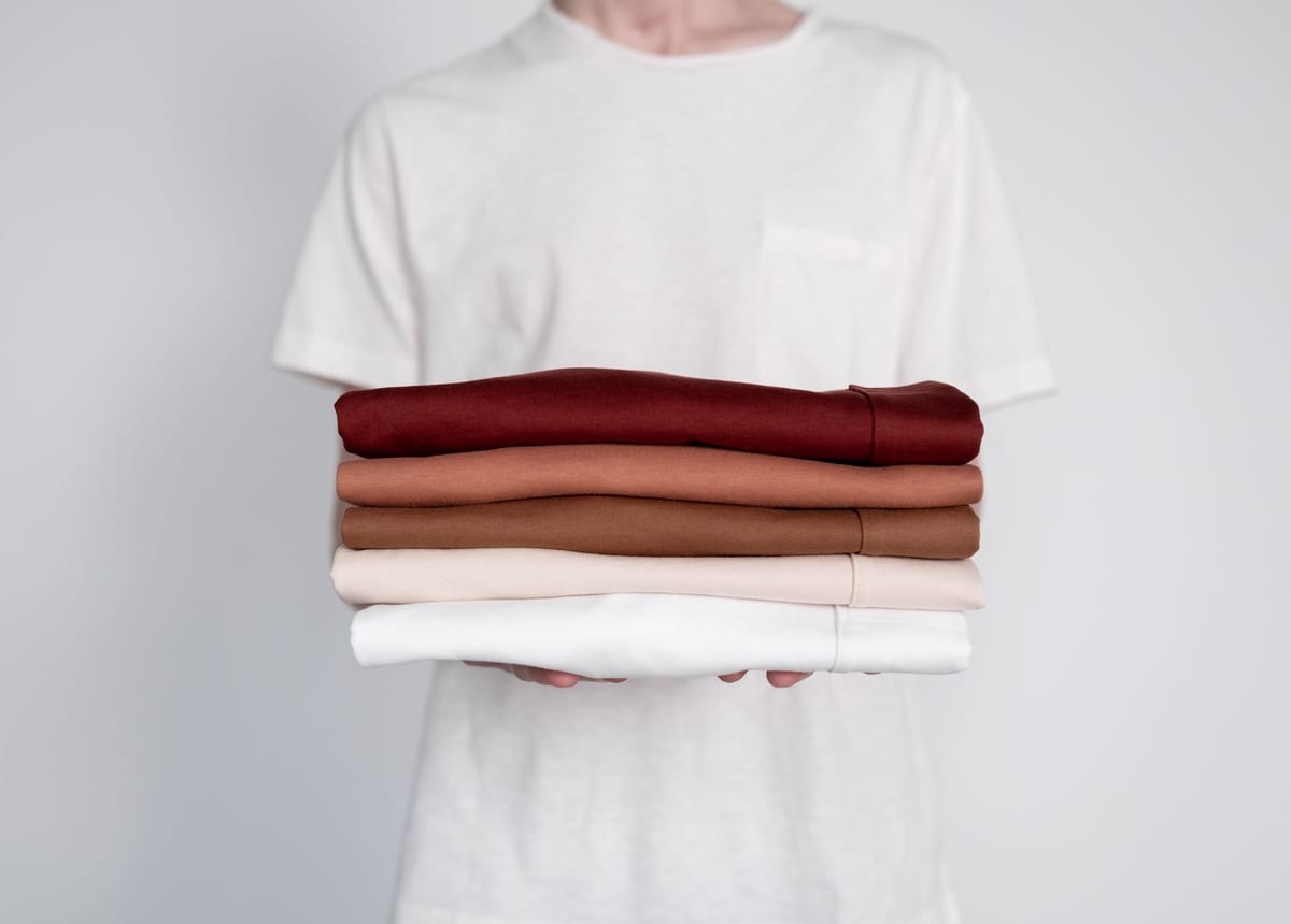 A stack of folded printed garments
